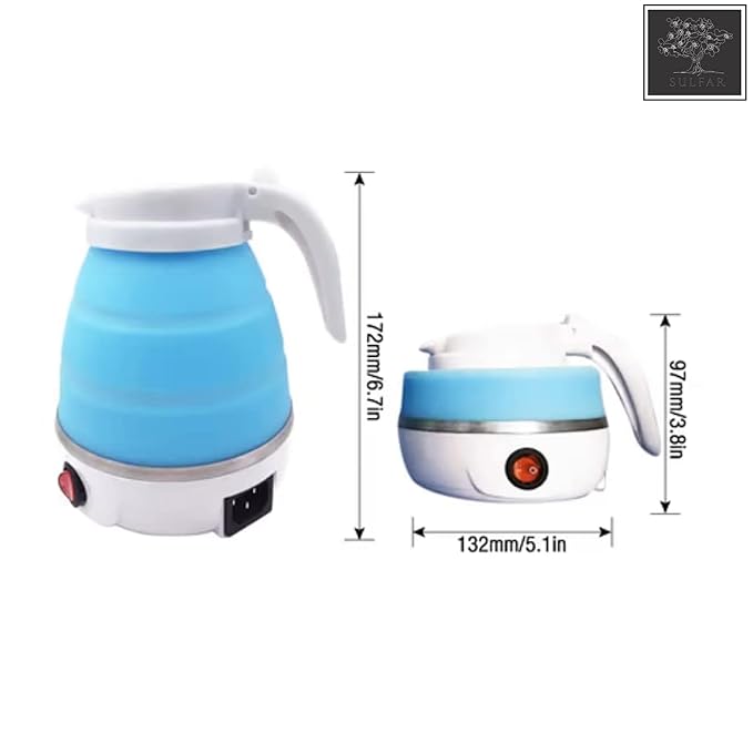 Travel Foldable Fast Boiling Portable Electric Kettle - Silicone Food Grade Boil Dry Protection 220V -600ML for Most Travel and Home & Office Use