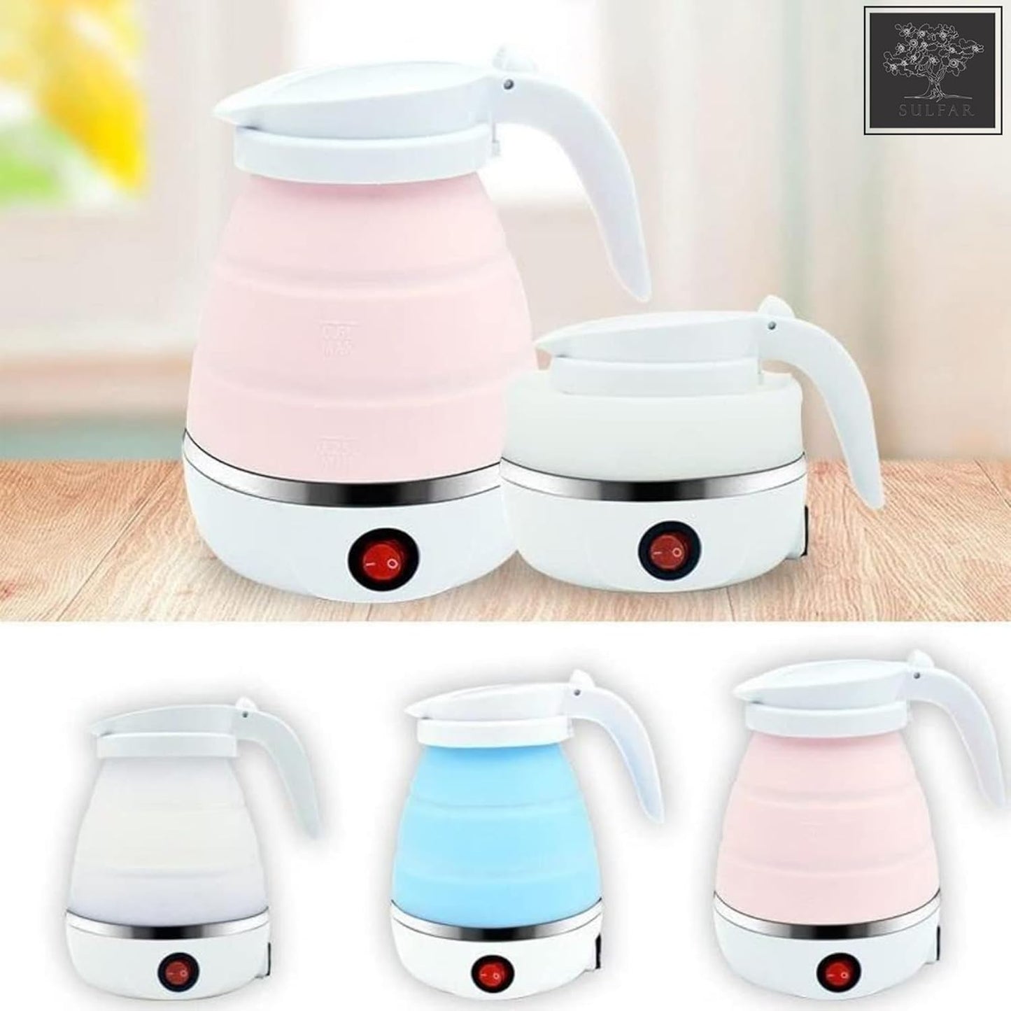 Travel Foldable Fast Boiling Portable Electric Kettle - Silicone Food Grade Boil Dry Protection 220V -600ML for Most Travel and Home & Office Use