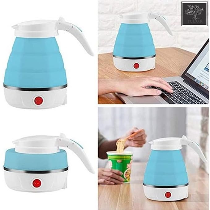 Travel Foldable Fast Boiling Portable Electric Kettle - Silicone Food Grade Boil Dry Protection 220V -600ML for Most Travel and Home & Office Use